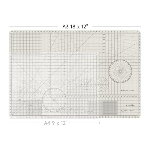 KEARING A3 Self Healing Cutting Mat 12x18 Inch, 3mm Thick Double-Sided High-Contrast Craft Mat with Grid, Premium 5-Ply PVC Construction, Beige and Charcoal Grey, for Sewing, Quilting, Crafts, 1 PCS - size: 18"L x 12"W