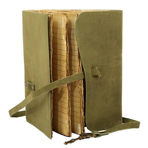 Leather Journal with Deckle Edge Paper 8x6 inch and Vintage Key | Handmade Writing Notebook Diary | Bound Daily Notepad for Men & Women Medium, Sketch/Writing pad for Artists - color: Green, size: 8 x 6, style: Lined Deckle Paper