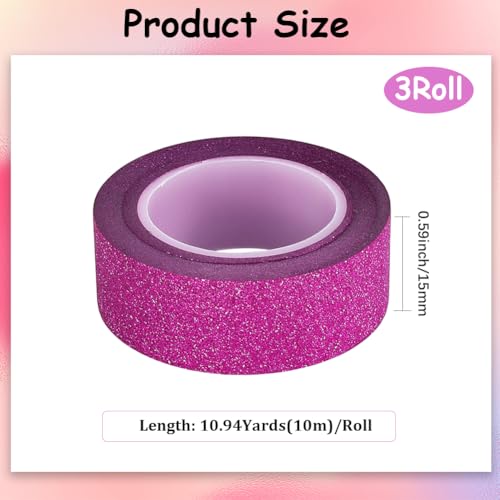 GORGECRAFT 10M*15mm*3 Rolls Washi Glitter Tape Deep Pink Decorative Adhesive Tape Foil Paper Masking Tapes Craft Stick on Sticky Trim for DIY Scrapbook Gifts Wrapping Car Furniture Walls - color: Deep Pink