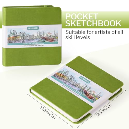 Prudiut 5" x 5" Hardcover Small Sketch Book, 80 Sheets, Emerald Green - color: Emerald Green