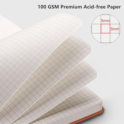 RETTACY Graph Grid Paper Notebook, 192 Pages, A5 Size (5.7'' x 8.3'') - color: Brown, style: Grid