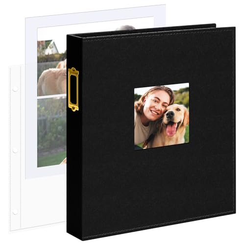 Vienrose 8.5x11 In 3 Ring Scrapbook Photo Album Leather Black 100 Pages | Diy Photo Album With 50 Plastic Sleeves, Blank Scrapbooks, Photobook, Wedding Baby Family Anniversary - color: Black, size: 8.5" x 11" 50 Sheets