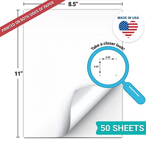 321Done Double Sided Dot Grid Notepad, 8.5x11, 50 Sheets, 0.20" Spacing | Made in USA - Dotted Pages for Bullet Journaling, Planning and Sketching, 5 Dots per Inch, Tear-Off Bright White Sheets - color: Dots, Two-Sided - 0.20" Small, size: Letter Size (8.