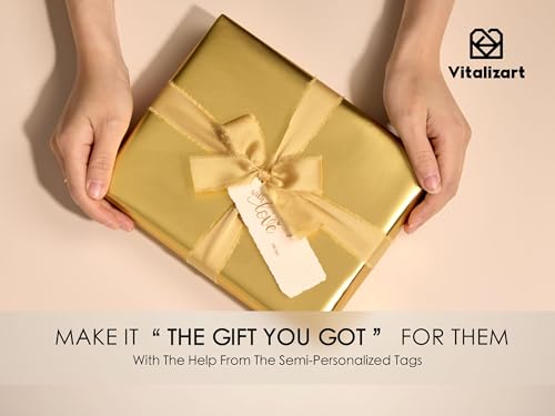 Vitalizart Matte Metallic Gold Wrapping Paper Set 17" Ribbons & Gift Tags | All-In-One Recyclable Luxury Elegant Gift Paper Roll Christmas Holiday Bridal Baby Shower Wedding Girls Boys Birthday 197" - color: Gold Paper & Gold Ribbons, size: 17 Inch