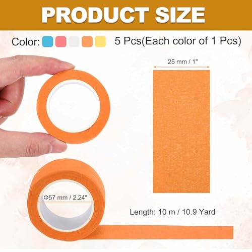 HARFINGTON 5pcs 1" x 11 Yard Colored Masking Tape Universal Crepe Paper Colorful Masking Painter Tape for Art Drawing DIY Handcraft Sealing, Blue Pink Purple Yellow White - color: Blue Pink Purple Yellow White, size: 1" x 11 Yard