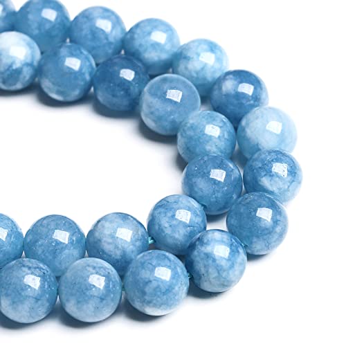 8MM 46PCS Blue Aquamarine Jade Loose Beads for Jewelry Making DIY Bracelet - color: Aquamarine Jade, size: 8mm