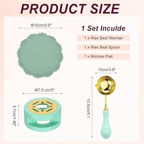 PATIKIL Wax Stamp Seal Kit, Wax Seal Kit Include Sealing Warmer, Melting Spoon, Silicone Pad, Retro Melt Stove Pot Furnace Tool for Envelope Letter Mailing Crafts DIY, Light Green/Green - color: Green/Green