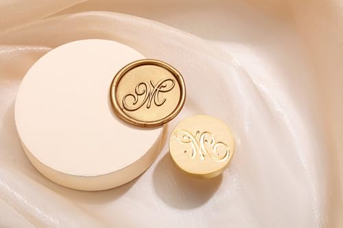 Yoption Handwritten Initial Alphabet Wax Seal Stamp, Letter M | Brass Head and Wooden Handle Sealing Stamp for Wedding Invitations, Envelopes, Christmas Cards, Gift Wrapping, Snail Mails - style: M