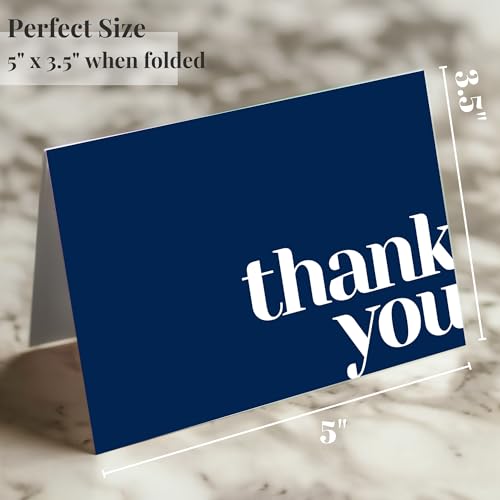 Paper Play Thank You Cards Bulk Pack of 40 Blue, 5x3.5 Inches with Matching Stickers & Envelopes, Minimalistic Design Suitable for Business, Baby Shower, Wedding, Small Business, Graduation, Funeral - color: Blue