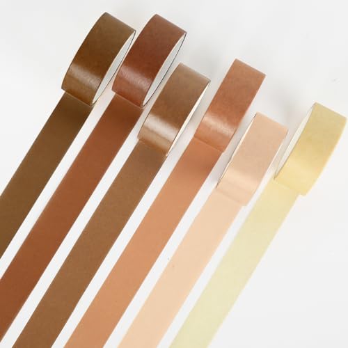 Whaline 6 Rolls Brown Washi Tape Set 6 Brown Colors Masking Tape Solid Color Decorative Tapes for DIY Crafts Scrapbook Journal Planner Gift Wrapping Supplies, 60 Ft - color: Brown
