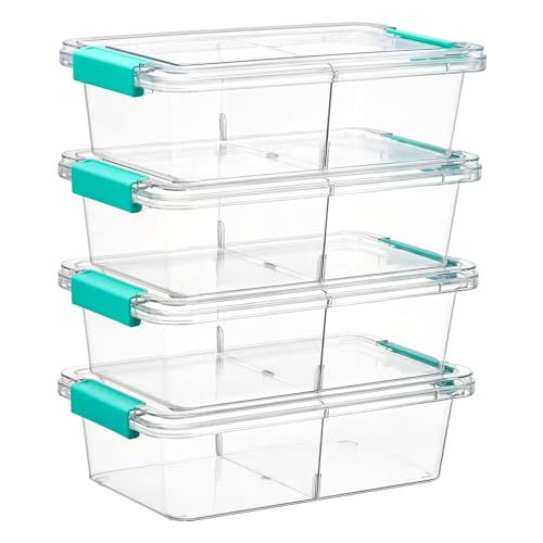 Vtopmart 1.5Qt Stackable Clear Pencil Box with Removable Divider, 4 Pack - color: Teal, size: 1.5 Qt