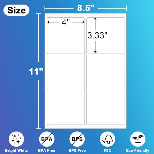 6 Up Shipping Address Labels, 3.33" X 4" (8164/5164) FBA SKU Barcode Label for Inkjet/Laser Printer (1000 Sheet -6000 Labels) - size: 3-1/3" x 4" (6-UP), style: 1000 sheets