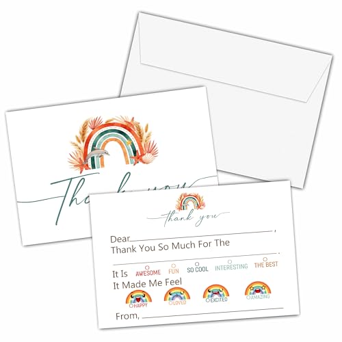 Watercolor Thank You Cards, Tropical and Ocean Rainbow Thank You Notes for Birthday Party, Greeting Postcards for Girls Boys, 25 Pack Fill-in-Blank Gratitude Cards with Envelopes, 04 - color: Tropical and Ocean Rainbow