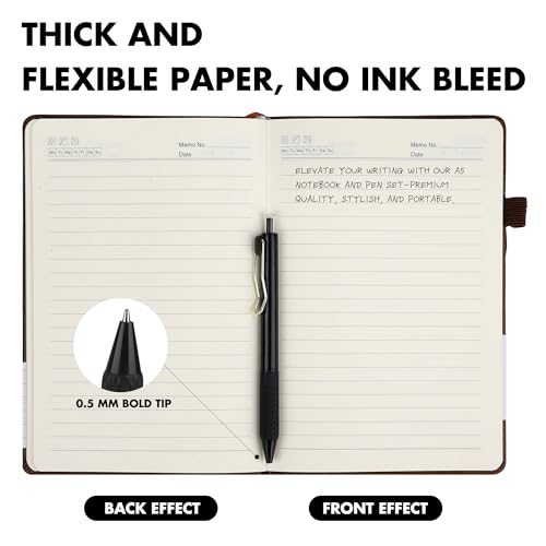 Aodaer 12 Set Lined Notebook Journals with Pens A5 Notebooks 100 GSM College Ruled Hardcover Notebook PU Leather Notepad with Pen Holder for Office School, 5.7 x 8.3 Inches, Dark Brown - color: Dark Brown