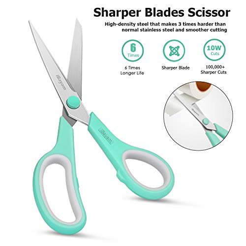 iBayam 8" Heavy Duty Scissors All Purpose for Office School Crafts Sewing | 3-Pack, 2.5mm Ultra Sharp Blades, 100,000+ Cuts, Comfort Grip Handles, Left & Right Handed – Teacher Desk & Classroom Must - color: Mint, Grey, Purple, size: 3-Pack