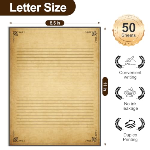 (3-Pack) Vintage Lined Paper - 8.5'' x 11'' Stationary Paper for Writing Letters, Antique Border Design, 150 Sheets Stationery for Writing Letters, Invitations - size: 3-Pack