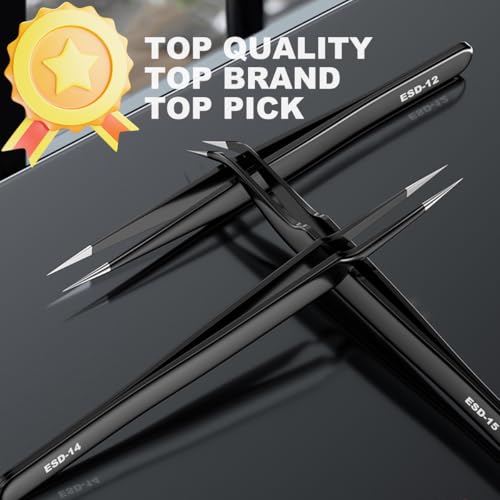 Antonki 12-in-1 Precision Metal Tweezers Set with Leather Case - color: Full Black