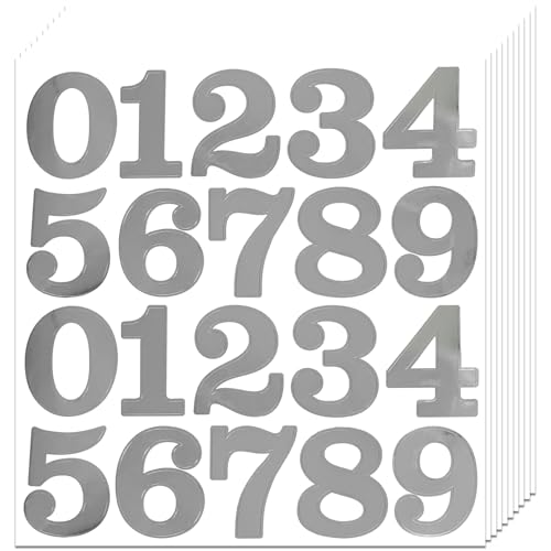 2 Inch Number Stickers, Vinyl Self Adhesive Sticker - 10 Sheets Silver - color: Silver