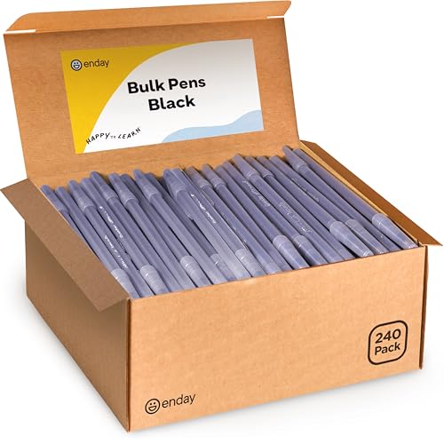 Enday Black Pens Ballpoint, Long Lasting Black Ink Pens Bulk 240 Pack, Smooth and Consistent Writing Pens, Medium Point (1.0mm) Ball Point Pens Black, Flexible Round Barrel for Writing Comfort - color: Black