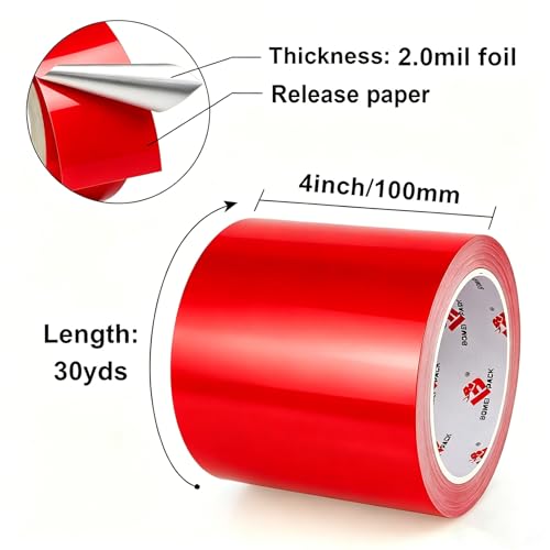 BOMEI PACK Aluminum Foil Tape,Heavy Duty Metal Foil Duct Tape (Red, 4 Inch) - color: Red, size: 4 Inch