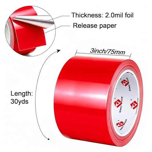 BOMEI PACK Aluminum Foil Tape,Heavy Duty Metal Foil Duct Tape (Red, 3 Inch) - color: Red, size: 3 Inch