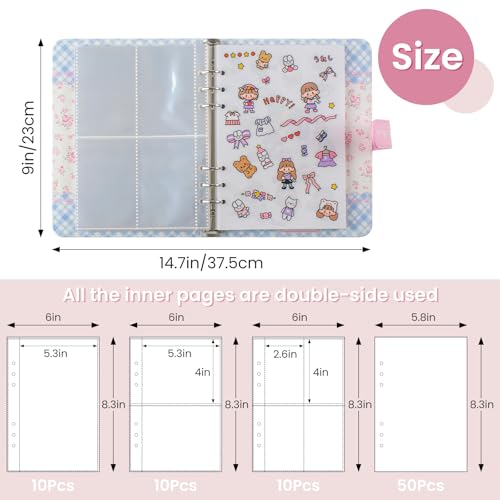 Reusable Sticker Book Collecting,A5 Binder Album Storage Organizer with Blank Release Paper and Pocket for Adult Kids,Cartoon Leather Binder Cover & Magnetic Buckle Closure(flower) - color: Blue&Flower
