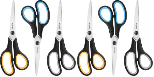 iBayam 8.5" Heavy Duty Black Scissors for Office School Classroom Home Use (Pack of 2) - color: Yellow, Grey, Blue, size: 6-Pack