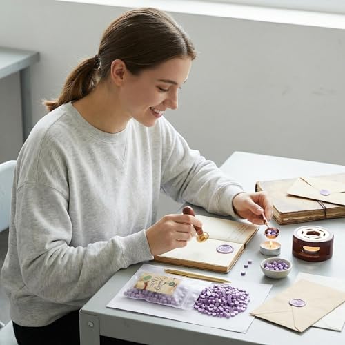 400pcs Lilac Purple Wax Seal Beads Premium Sealing Wax Beads, Octagon Seal Stamp Pellets Refill Pack for Wedding Invitations Sealing Stamp Bead Xmas Gift Wrapping & Bridal Crafts (Lilac Purple) - color: Lilac purple