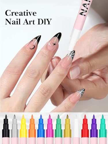EBANKU 12 Color Nail Art Pens Set 3D 0.7MM Graffiti Acrylic Paint Nail Art Quick-Drying Nail Point Graffiti Dotting Liner Pen Sets for Home - color: 0.7MM