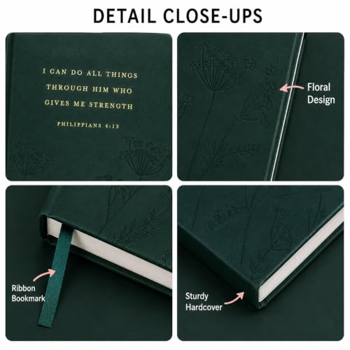 Eccolo Christian Journal Notebook Hardcover Lay Flat 192 Ivory Lined Pages - color: Dark Green, size: 6X8
