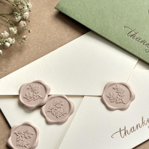 UNIQOOO Wax Seal Stickers - Eucalyptus Wedding Invitation Envelope Seal Stickers, 50 Pcs Self- Adhesive Taupe Stickers, Perfect for Invitation, Christmas, Gift Wrapping - color: Eucalyptus Leaf - Taupe, size: Eucalyptus leaf,50