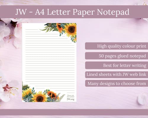 JW Letter Writing A4 Pad Stationery Paper Lined Gift Notepad Writing Sheets (Big Sunflowers) - color: Big Sunflowers