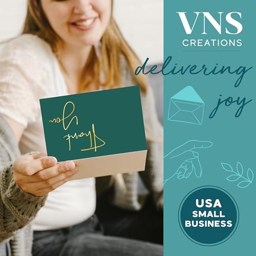 VNS Creations Thank You Cards With Envelopes - 100 Pack 4 x 6 Blank - Green - color: Post Green (Gold Foil), size: 100 Pack - 4" x 6" (Value Pack)