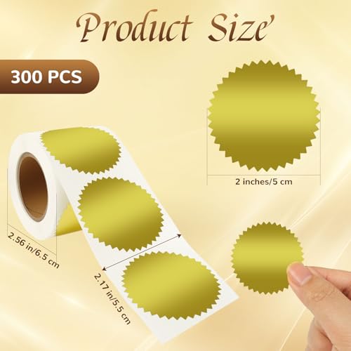 300 PCS Embossing Stickers, Notary Seal Labels, Gold Metallic Embossing Stickers with Serrated Edge for Certificates, Envelopes, Package, Awards, Legal (Gold) - color: Gold