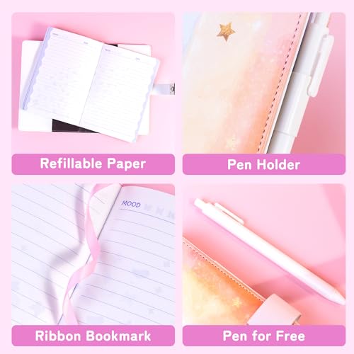 CAGIE Diary with Lock for Girls Ages 8-12, Tie Dye Journal with Pen, Orange - color: Orange