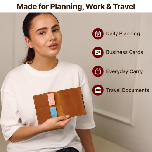 Leather Insert for Pocket Size Notebook (4" x 5.1") – Handmade Notebook Organizer with Card Slots & Zipper Pocket, Refillable Journal Insert, Travel Notebook Insert, Planner Insert, Warm Brown - size: Pocket Size