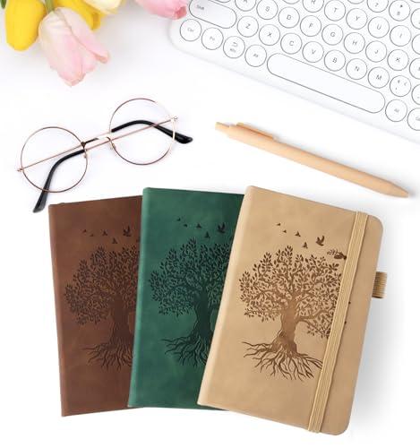 3 Pack Pocket Notebooks (3.7x" 5.7") A6 Small Notebook 100 GSM Thick Paper | Note Taking Journaling Notebooks Journals For Writing Mini Note Pads With Pen Holder (Nude, Brown, Forest Green) - color: Nude & Brown & Forest Green
