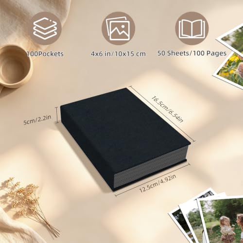 Popotop Photo Album 4x6 100 Pockets for Wedding Gifts,Linen Hardcover Picture Albums for Family Anniversary Baby Vacation Pictures - color: Black, size: 100 Pockets