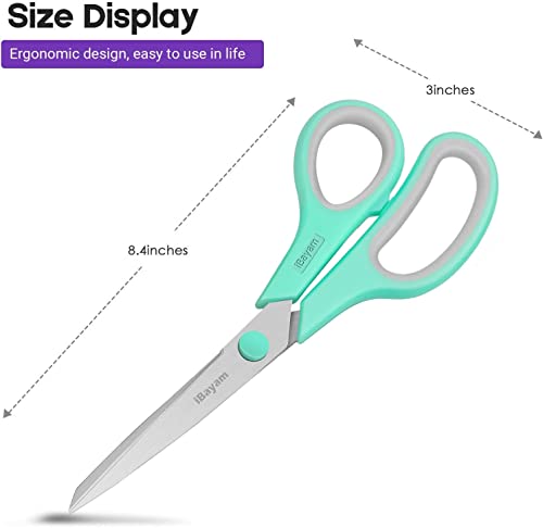 iBayam 24-Pack 8" Heavy Duty Scissors in Bulk, Ultra-Sharp, Comfort Grip | 2.5mm Ultra-Sharp Stainless Steel Blades, 100,000+ Cuts, Comfort-Grip Handles, Ambidextrous, Multipurpose — 24-Pack, 3 Colors - color: Mint, Grey, Purple, size: 24-Pack