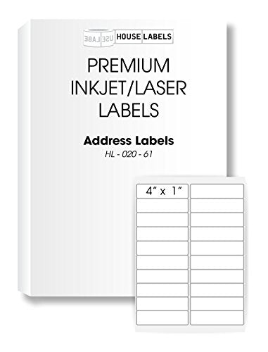 HouseLabels 200 Sheets; 4,000 Labels, 20-UP, Shipping/Mailing Labels (4.0" x 1.0") - BPA Free!