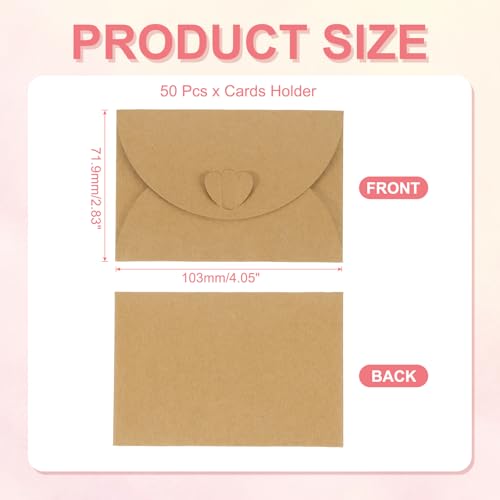 PATIKIL Mini Card Envelopes 4"x2.8", Cute Cards Holder with Heart Clasp for Birthday Weddings Favors Business Greeting Cards (Brown, Pack of 50) - color: Brown