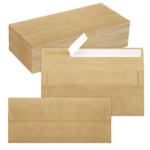 100 Pack #10 Kraft Paper Envelopes Letter Size Self Seal Business Envelopes - color: Kraft, size: 100 Pack