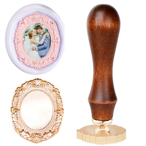 YOLAKIS Photo Frame Wax Seal Stamp 3D Embossed with Rosewood Handle Vintage Floral Photo Frame Wax Stamp Ideal for Wedding Invites Gift Wrapping Envelopes & Christmas - size: 3D Frame Stamp, style: 3D Frame Stamp 01