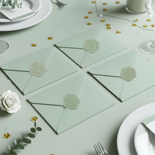 60 Pcs Wax Seal Stickers, Sage Green, 4 Flower Styles - color: 4 Flower Styles- Sage Green