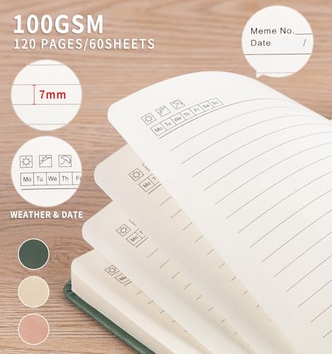 3 Pack Pocket Notebooks A6 Small Notebook Total 360 Pages 100 GSM | Journaling Notebooks For Note Taking Journals For Writing Mini Note Pads With Pen Holder Thick Paper(Green,Pink,Khaki) - color: White&Pink&Green