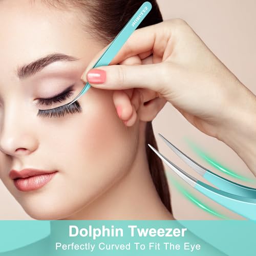 MORGLES High Precision Lash Tweezers Set, 5 in 1 Eyelash Extension Tweezers - color: Pink
