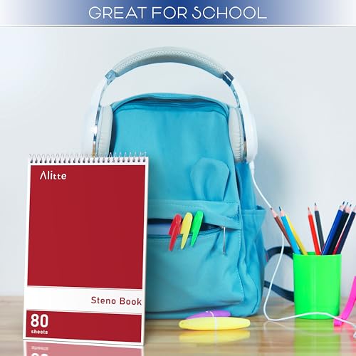 Alitte Steno Pads Spiral 6x9-12 Pack Assorted Bright Colors - Perfect for Work, School, and Home Use, Easy Tear-Off Pages, Gregg ruled, White Paper - No Ink Bleeds - 80 Sheets - color: Bright Colors, size: 12 Pack
