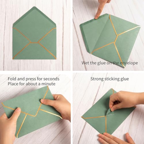 50 Pack A6 Envelopes Sage Green 4x6 with Gold Border, 4.75x6.5 - color: Sage Green, size: A6 (4.75x6.5)