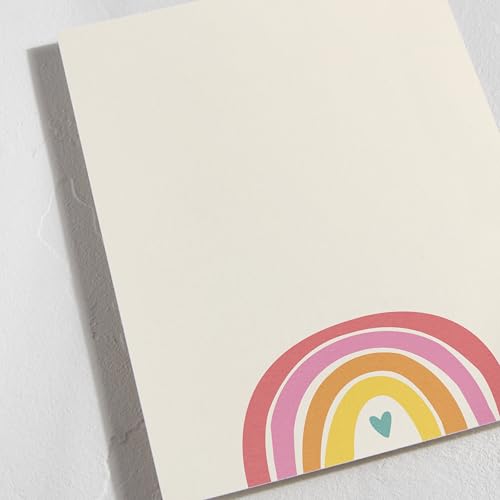 Minted Cheerful Stationery Set, Set of 10, Flat Note Cards & Envelopes for Invitiations and Handwritten Thank You Messages, Rainbow with Heart Accent, Gifts for Teachers - color: Cheerful