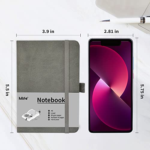 Mlife A6 Small Journal Notebook, Lined Pocket Notebook with Pen Holder, Mini Notebook Hardcover, 192 Pages, 3.9 inches * 5.5 inches Journal for Women and Man (3Pack Grey) - color: Grey, size: 3 Packs